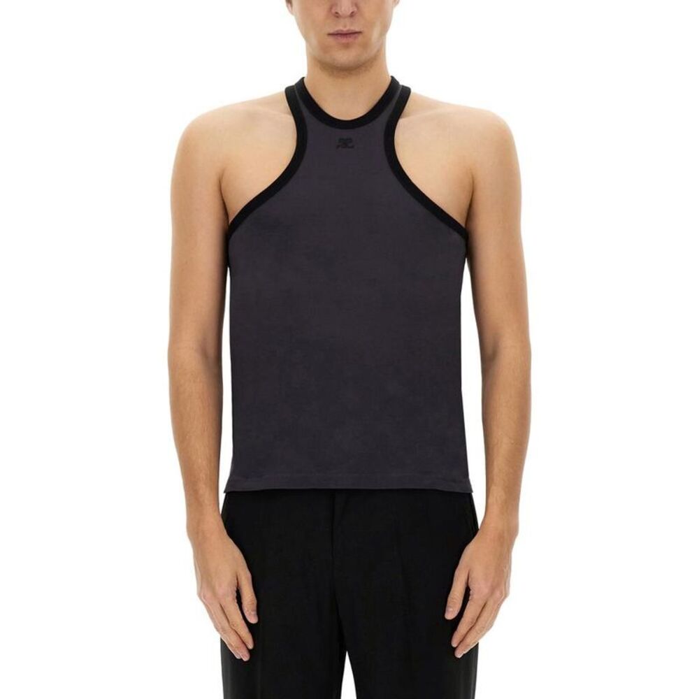 COURREGES Logo Detail Racerback Tank Top Men BLACK T-Shirts